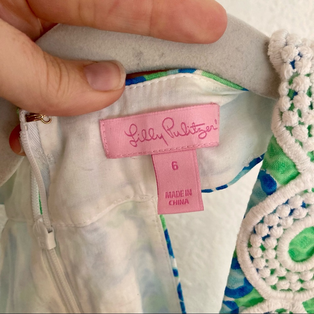 Lilly Pulitzer Trudy Go Go Green Northeast Hahbah Lace Trim Shift Dress Sz 6 - Picture 4 of 7
